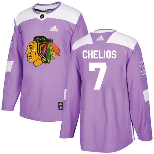 Adidas Blackhawks #7 Chris Chelios Purple Authentic Fights Cancer Stitched NHL Jersey - Click Image to Close